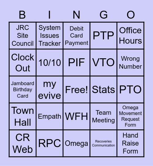 Capital One Bingo Card