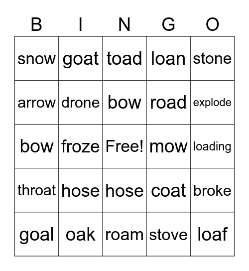 Long o Bingo Card