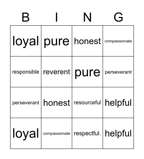 AHG Creed Bingo Card