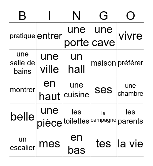 Quelle belle maison! Bingo Card