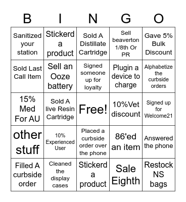 Sales Floor BINGO Card