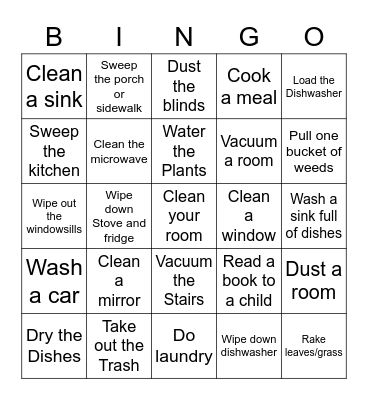 Service around the house Bingo Card