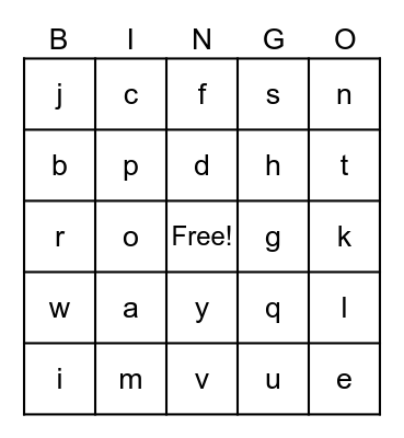 Letter Sounds Bingo Card
