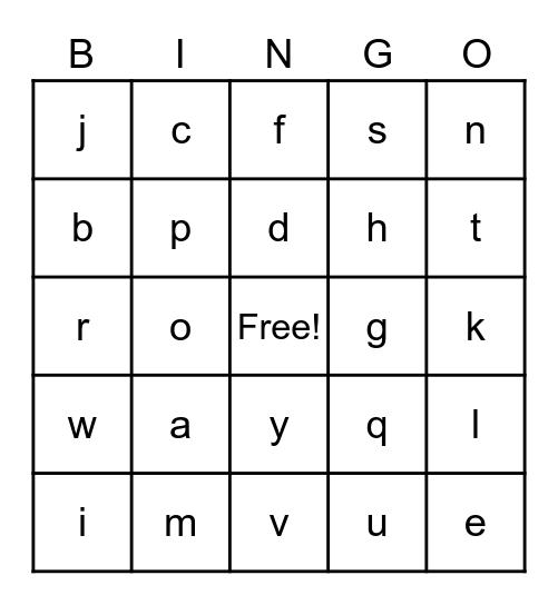 Letter Sounds Bingo Card