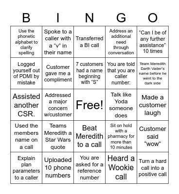 May the 4th Be With You Bingo Card