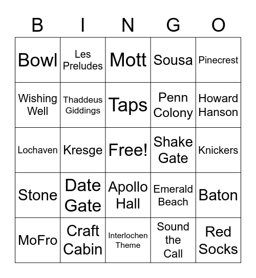 Interlochen Bingo Card