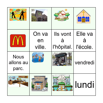 Les Lieux, les jours de la semaine, ALLER Bingo Card