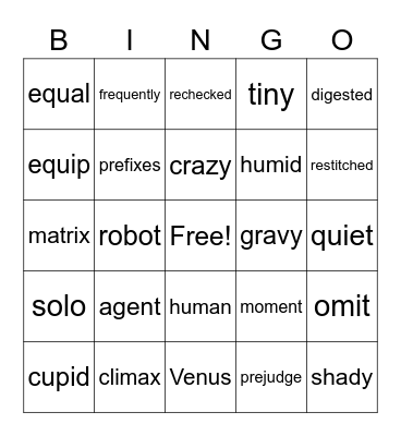 BINGO OPEN SYLLABLE SPELLOGRAPHY 12 Bingo Card