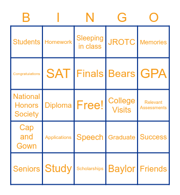 Graduation Bingo Card