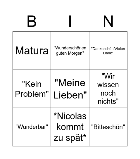 Mathe Unterricht Bingo Card