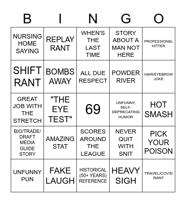 ANNOUNCER Bingo Card
