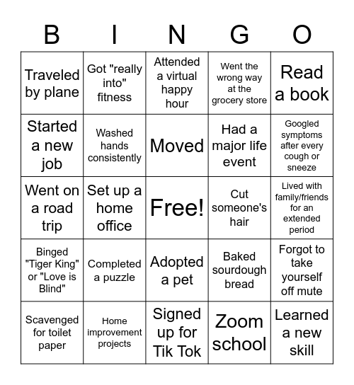 Quarantine Bingo! Bingo Card