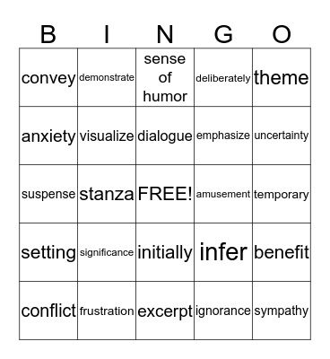 STAAR Vocabulary Bingo Card