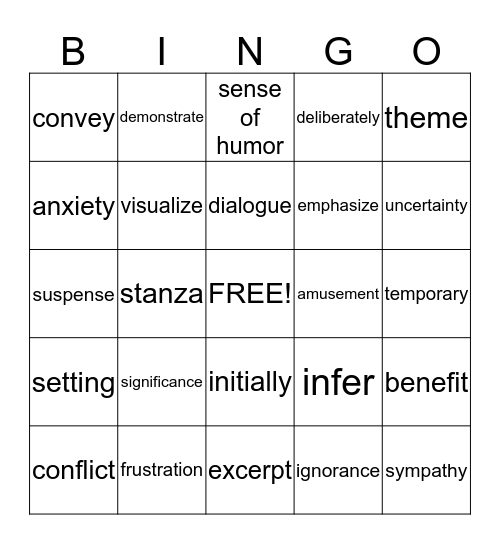 STAAR Vocabulary Bingo Card