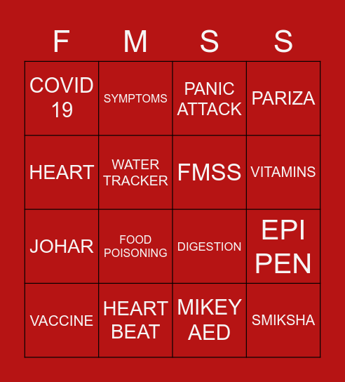 FIRST AID BINGO Card