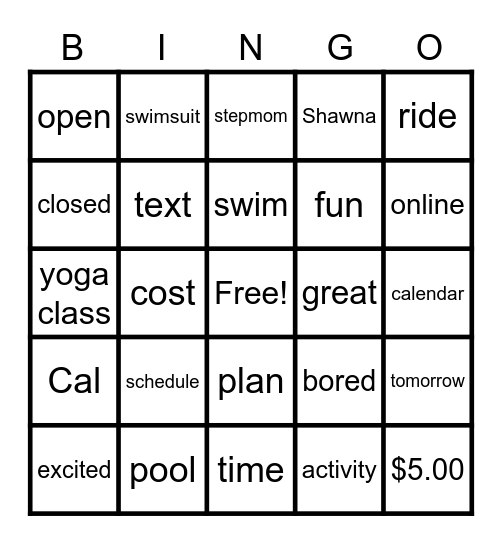 Lesson 2 A Great Plan Bingo Card