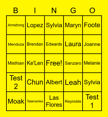 Test Bingo Card