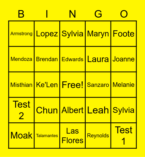 Test Bingo Card