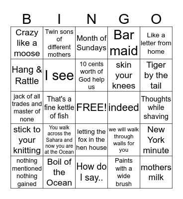 Bob DeGroot Bingo Card