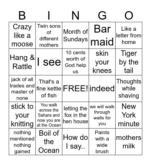Bob DeGroot Bingo Card