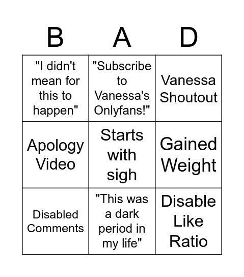 Zero Comeback Bingo Card