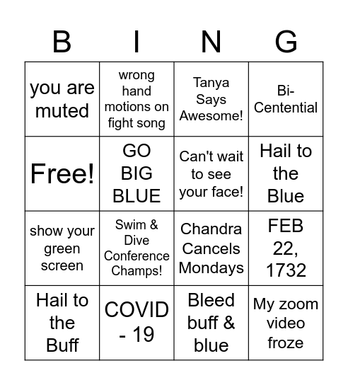 BUFF & BLUE BINGO Card