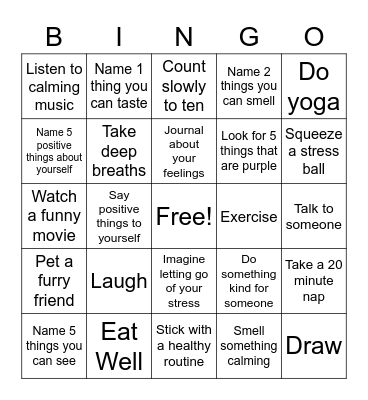 Ways to Cope with Anxiety Bingo Card