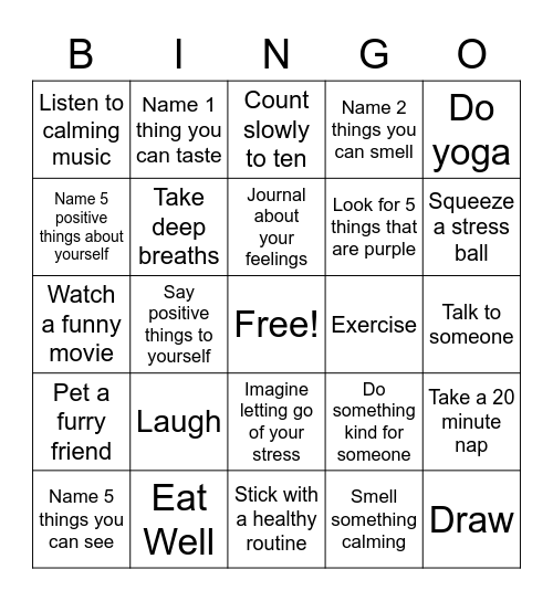 Ways to Cope with Anxiety Bingo Card