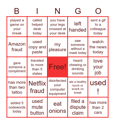 Miscellaneous Bingo Card