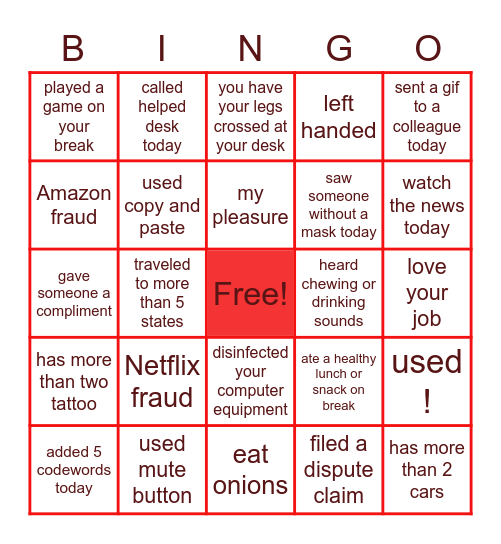 Miscellaneous Bingo Card