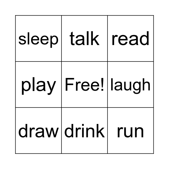 Action Words Bingo Card