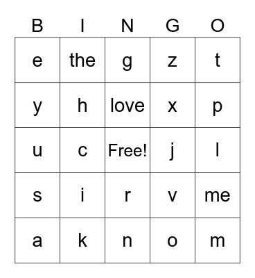 Alphabet Bingo Card