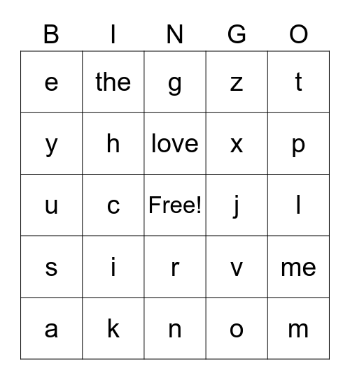 Alphabet Bingo Card