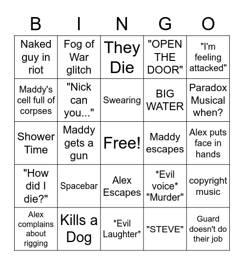 Prison Achitect Bingo Card