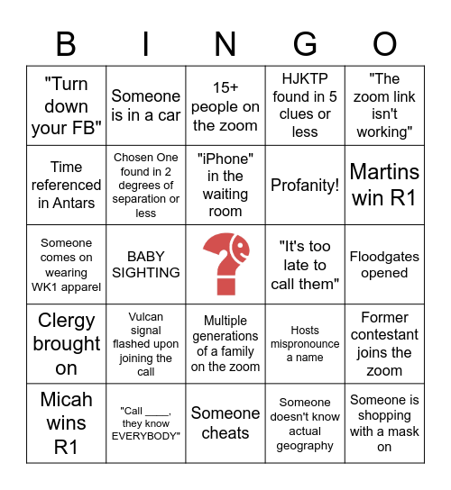 Who Knows One? Rewatch Bingo Card