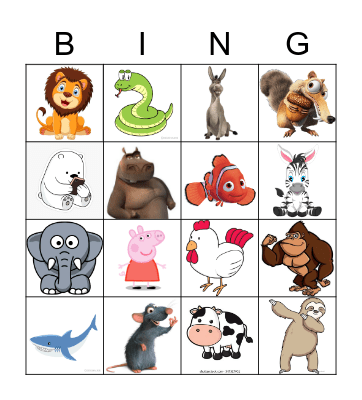 Animal Bingo Card