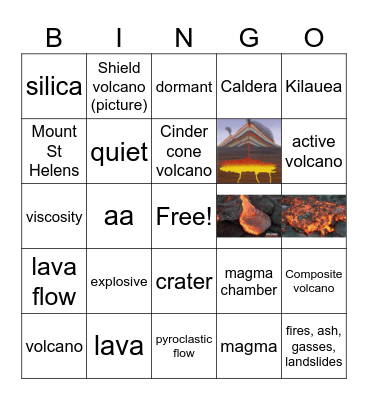 3-2/3-3 Volcanic Eruptions & Landforms Vocabulary Bingo Card