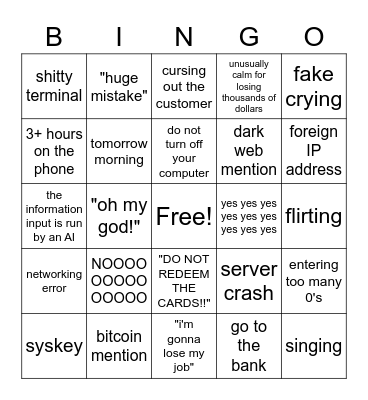scammer call bingo Card