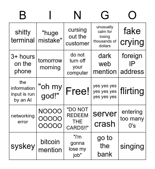 scammer call bingo Card