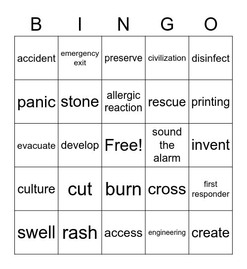 5M Vocabulary Review Bingo Card