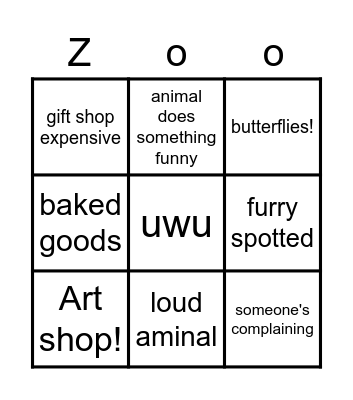 Zoo Day Bingo Card
