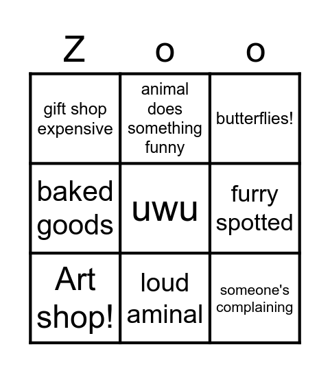 Zoo Day Bingo Card