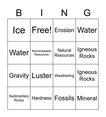 Earth Structures Bingo Card