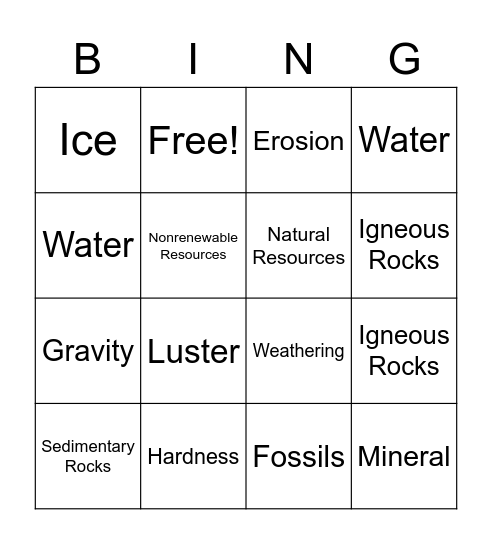 Earth Structures Bingo Card