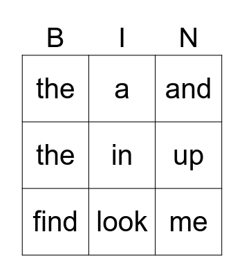 Sight Words Bingo Card