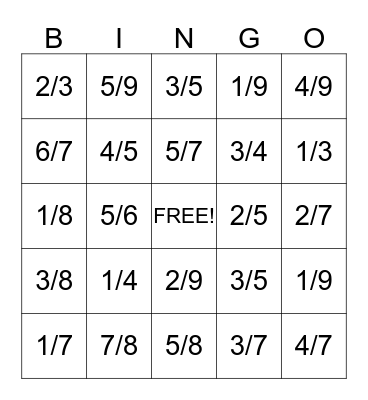 Fraction Bingo Card