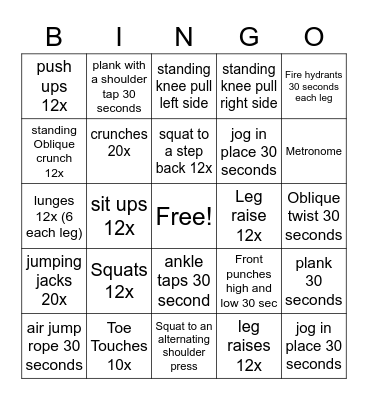 FITNESS BINGO WITH MS. WADE Bingo Card