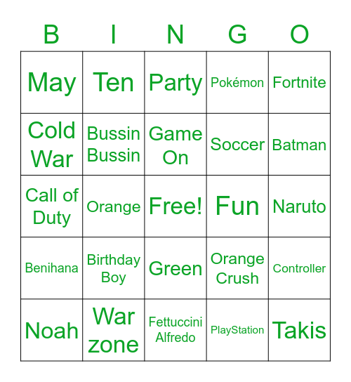 Game On Bingo Card