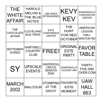 UPSCALE EVENTS Bingo Card
