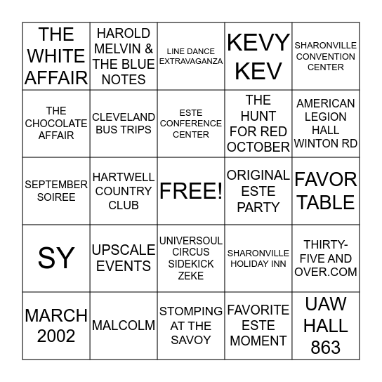 UPSCALE EVENTS Bingo Card